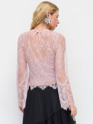 Lace Scalloped Hem Bell Sleeve Top & V-Neck Cami Top