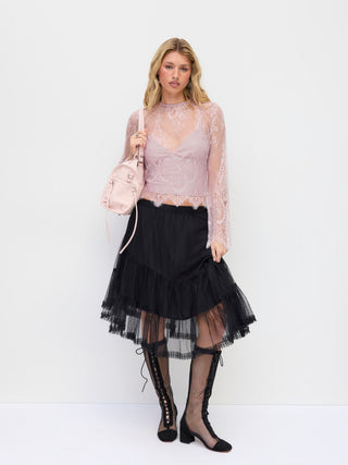 Lace Scalloped Hem Bell Sleeve Top & V-Neck Cami Top
