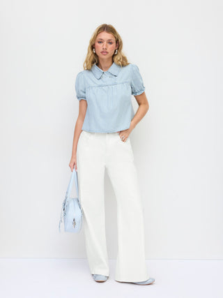 Denim High Rise Braided Detail Wide Leg Jeans With Belt