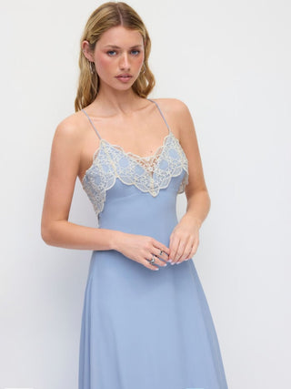 Chiffon Sweetheart Neck Lace Trim Criss Cross Cami Maxi Dress