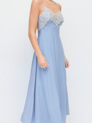 Chiffon Sweetheart Neck Lace Trim Criss Cross Cami Maxi Dress
