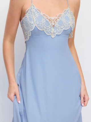 Chiffon Sweetheart Neck Lace Trim Criss Cross Cami Maxi Dress
