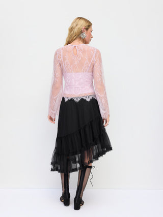 Chiffon Mid Rise Asymmetrical Ruffle Midi Skirt