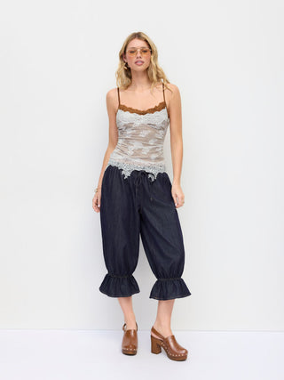 Lace Floral Sweetheart  Scallop Asymmetrical Hem Cami Top