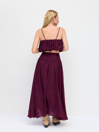 Chiffon Bubble Hem Crop Cami Top & Mid Rise Maxi Skirt Set