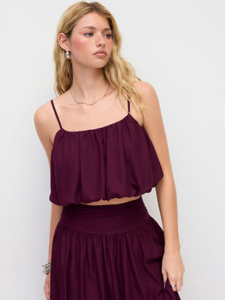 Chiffon Bubble Hem Crop Cami Top & Mid Rise Maxi Skirt Set