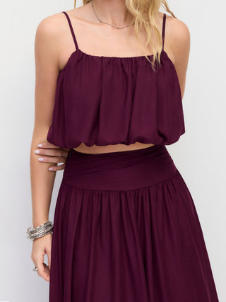 Chiffon Bubble Hem Crop Cami Top & Mid Rise Maxi Skirt Set