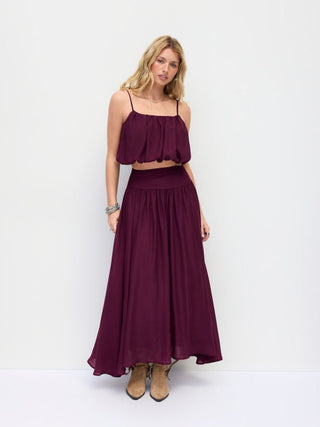 Chiffon Bubble Hem Crop Cami Top & Mid Rise Maxi Skirt Set