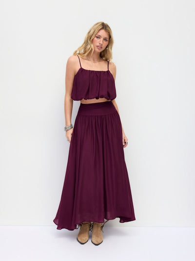 Chiffon Bubble Hem Crop Cami Top & Mid Rise Maxi Skirt Set