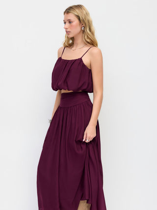 Chiffon Bubble Hem Crop Cami Top & Mid Rise Maxi Skirt Set