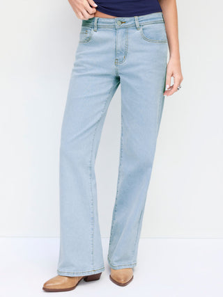 Stretch Denim Low Rise Floral Embroidery Metal Detail Straight Leg Jeans