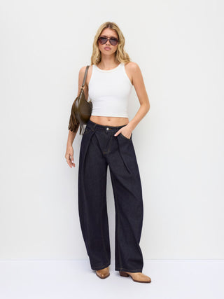 Denim Low Rise Metal Detail Barrel-leg Jeans