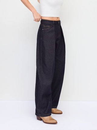 Denim Low Rise Metal Detail Barrel-leg Jeans