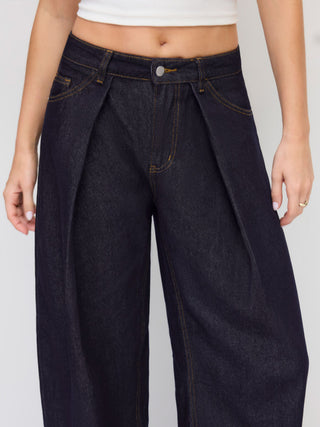 Denim Low Rise Metal Detail Barrel-leg Jeans
