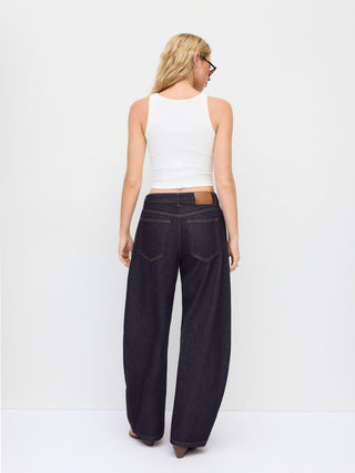 Denim Low Rise Metal Detail Barrel-leg Jeans