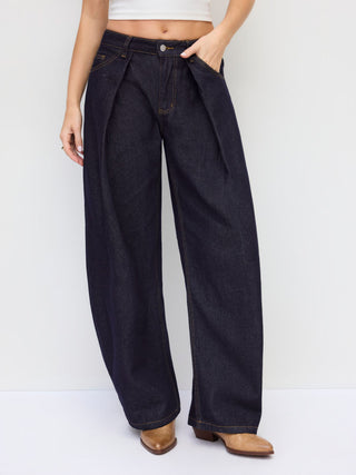 Denim Low Rise Metal Detail Barrel-leg Jeans