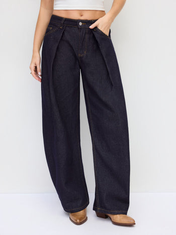 Denim Low Rise Metal Detail Barrel-leg Jeans