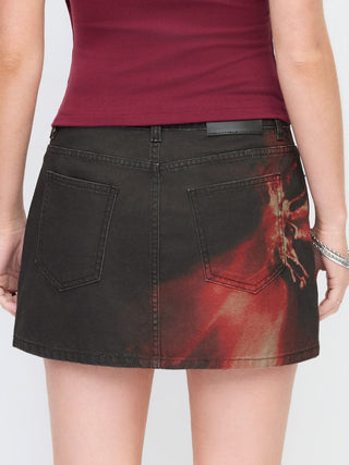 Denim Low Rise Washed Floral Graphic Metal Detail Bodycon Mini Skirt