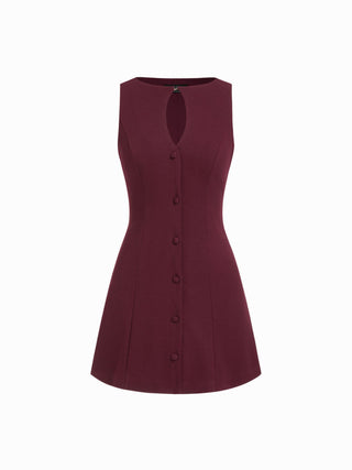Boat Neck Cut Out A-line Mini Dress