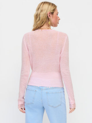 Knit Wool-blend  V-neck Lace trim Cardigan