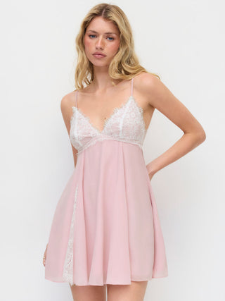 Chiffon Lace V-neck Patchy Mini Dress