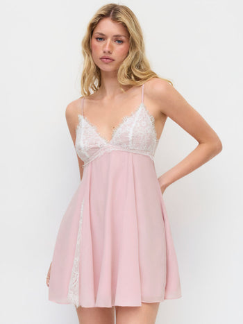 Chiffon Lace V-neck Patchy Mini Dress