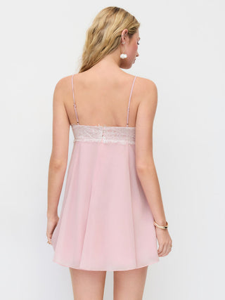 Chiffon Lace V-neck Patchy Mini Dress