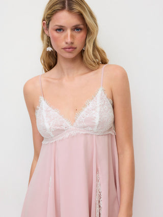 Chiffon Lace V-neck Patchy Mini Dress