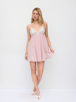 Chiffon Lace V-neck Patchy Mini Dress