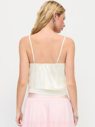 Satin V-neck Floral Lace Trim Cami Blouse