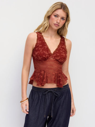 Lace V-neck Peplum Hem Slim Tank Top