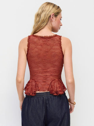 Lace V-neck Peplum Hem Slim Tank Top