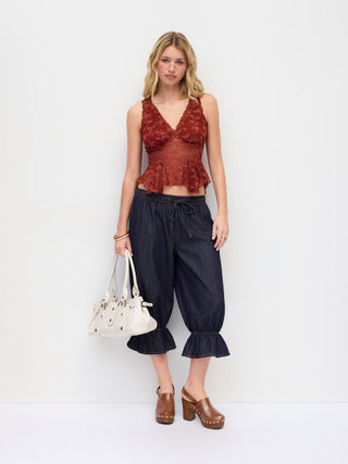 Lace V-neck Peplum Hem Slim Tank Top