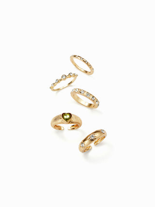 4PCS HEART & RHINESTONE RING SET