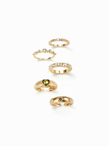 4PCS HEART & RHINESTONE RING SET