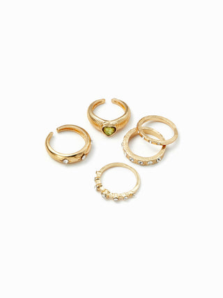 4PCS HEART & RHINESTONE RING SET