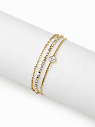 RHINESTONE BEADED STAINLESS STEEL LAYERED BRACELET