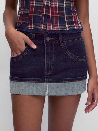 Denim Denim Low Rise Washed Rolled Hem Metal Detail Pencil Mini Skirt For School Daily Casual