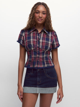 Denim Denim Low Rise Washed Rolled Hem Metal Detail Pencil Mini Skirt For School Daily Casual