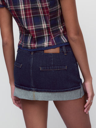 Denim Denim Low Rise Washed Rolled Hem Metal Detail Pencil Mini Skirt For School Daily Casual