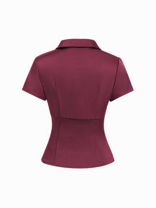 Satin Short Sleeve Ruched Corset Blouse