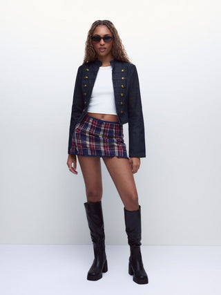 Denim Washed Stand Collar Metal Detail Jacket