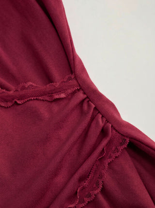 V-neck Ruffle Sleeve Lace Trim Drawstring Ruched Top