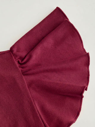 V-neck Ruffle Sleeve Lace Trim Drawstring Ruched Top
