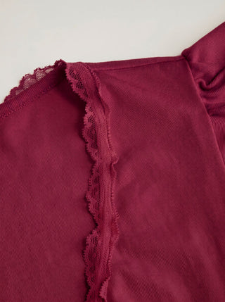 V-neck Ruffle Sleeve Lace Trim Drawstring Ruched Top