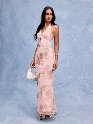Tie Dye Floral Twisted Sequin Backless Mermaid Maxi Dress