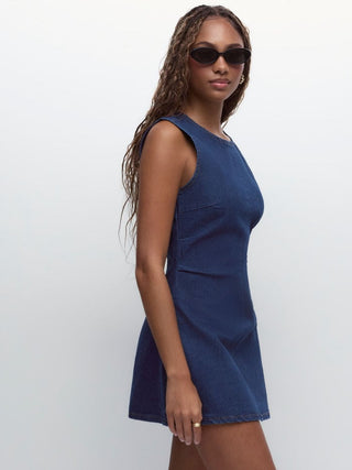 High Stretch Denim Ruched Zipper Mini Dress