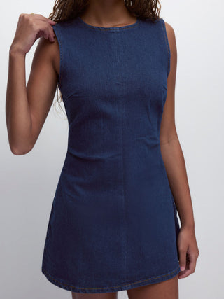High Stretch Denim Ruched Zipper Mini Dress