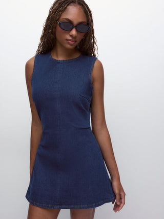 High Stretch Denim Ruched Zipper Mini Dress