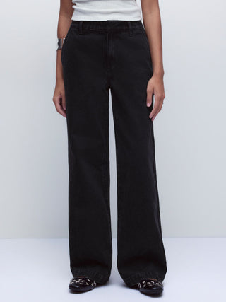 Denim Low Rise Washed Metal Detail Wide Leg Jeans